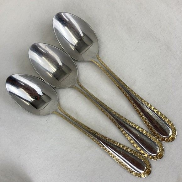 3 Retroneu GOLD ACCENT Chain 7” 18/8 Korea Stainless Dinner Spoon Great Quality - Picture 2 of 12